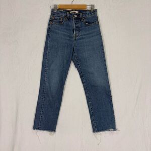 Levi's Wedgie Straight Ankle Big E Raw Hem Hidden Button Fly Raw Hem Jeans Size